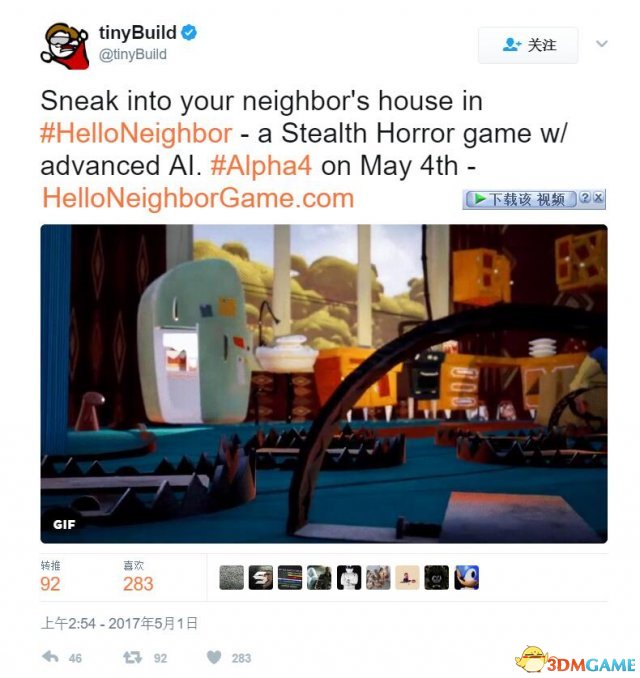 動作恐怖遊戲《你好鄰居》Alpha4版將5月4日發售