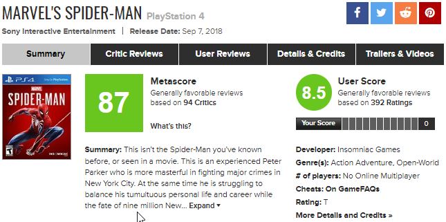 好評一片！PS4《蜘蛛人》已成評價最高蜘蛛人遊戲