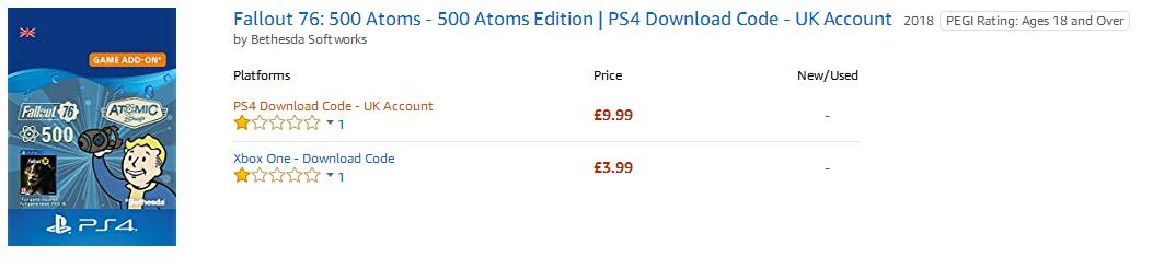 B社的錯？《異塵餘生76》PS4版原子幣價格比X1版高出2.5倍