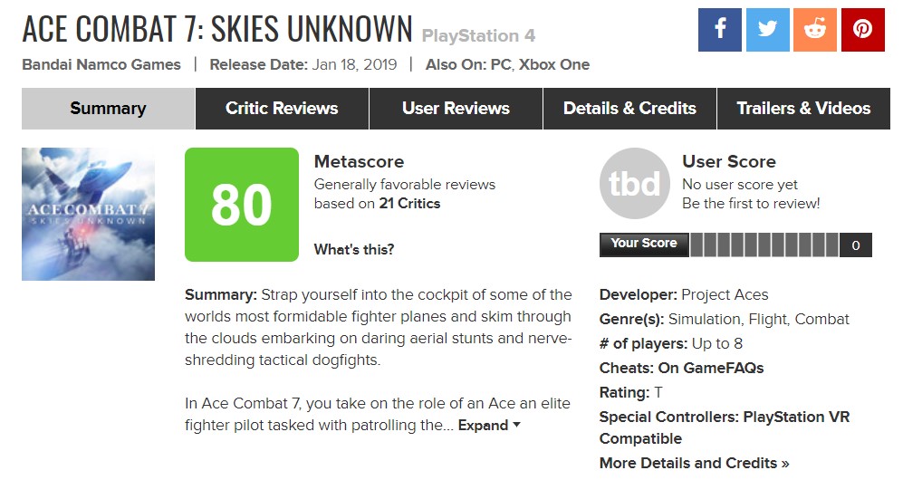 《空戰奇兵7》首批評分出爐 IGN 7分 GameSpot 8分