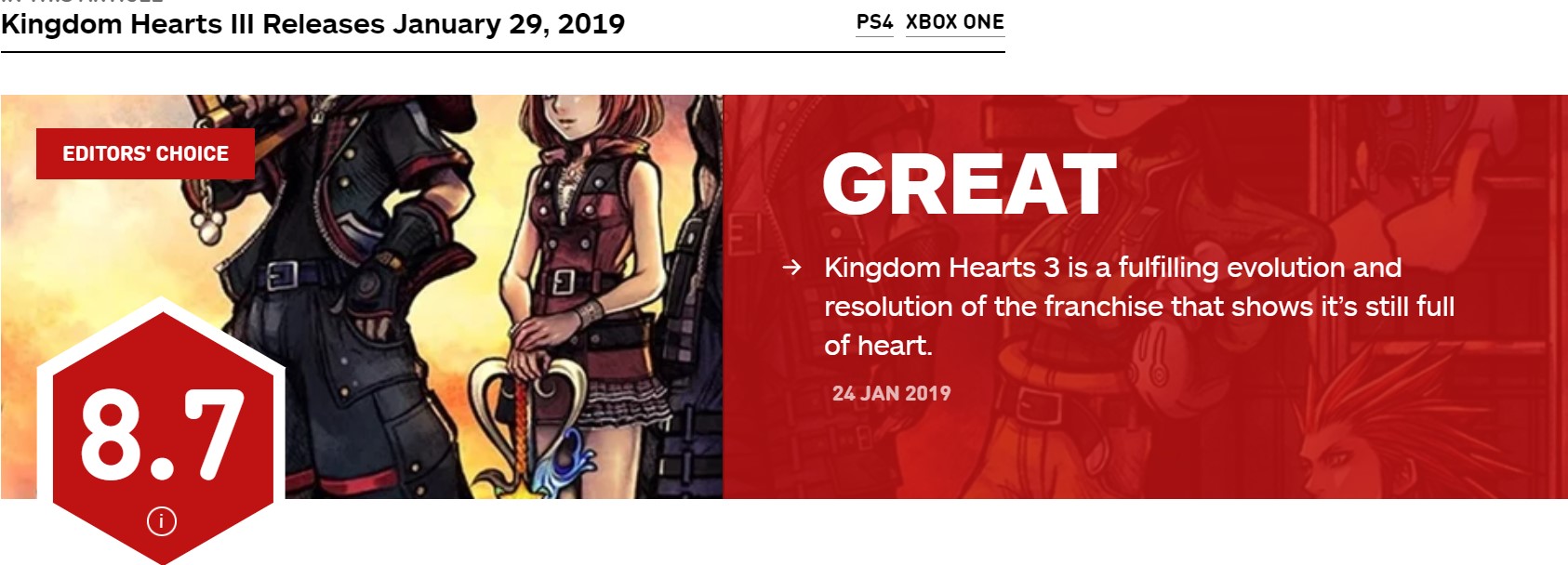《王國之心3》IGN 8.7分 令人期待已久的動作RPG