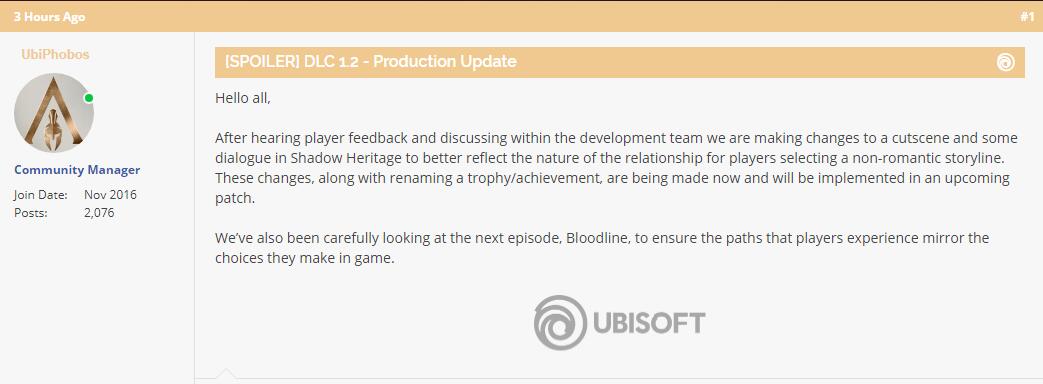育碧將修改《刺客教條奧德賽》DLC2結局內容並謹慎對待第三章“血脈”
