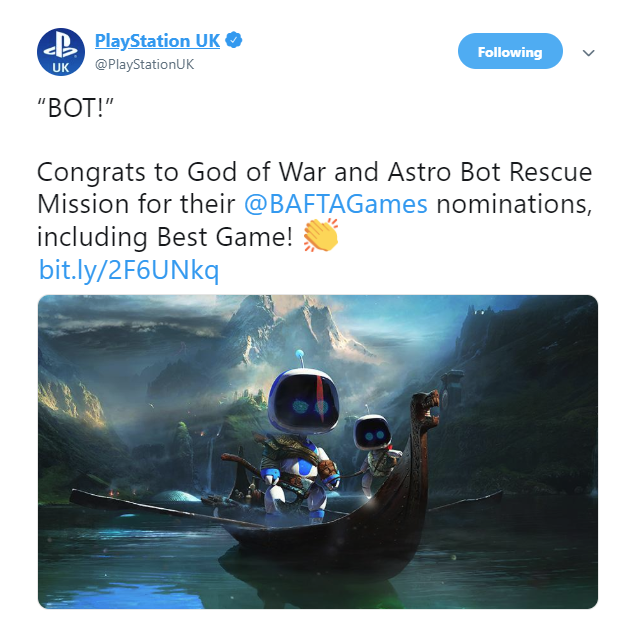 《戰神4》《AstroBot》同獲BAFTA提名 PS官推發趣圖