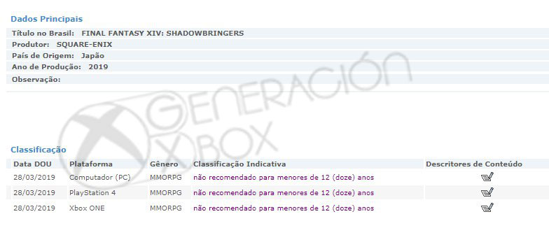《太空戰士14》Xbox One版要來了 巴西分級機構提前曝光
