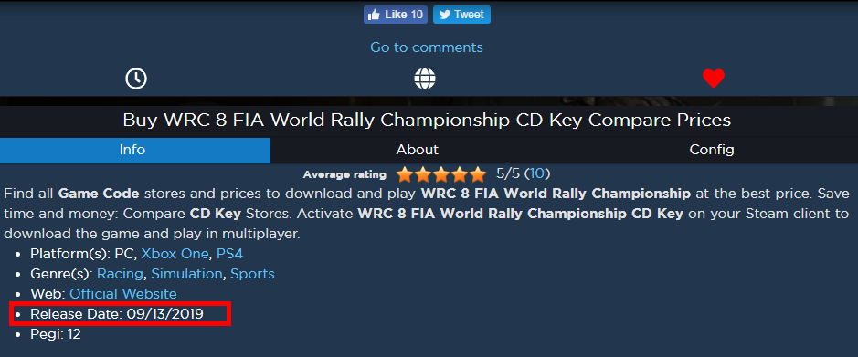 《世界汽車拉力錦標賽8》發行日期洩露 或9月13日上市