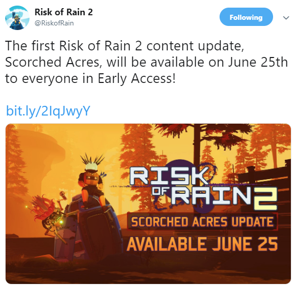 《雨中冒險2》大型更新6月25日上線 新角色登陸“焦土”