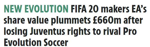《實況足球》與尤文圖斯獨家合作後 EA市值蒸發6.6億英鎊