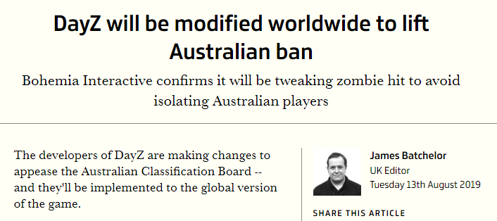 澳大利亞被禁 《DayZ》決定對遊戲全球版本進行改動