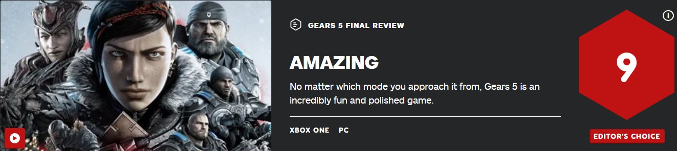 《戰爭機器5》IGN終評9分：記憶中最好且包羅萬象的動作遊戲