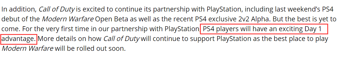 《決勝時刻16》的PS4玩家將會擁有“令人振奮的首日優勢”