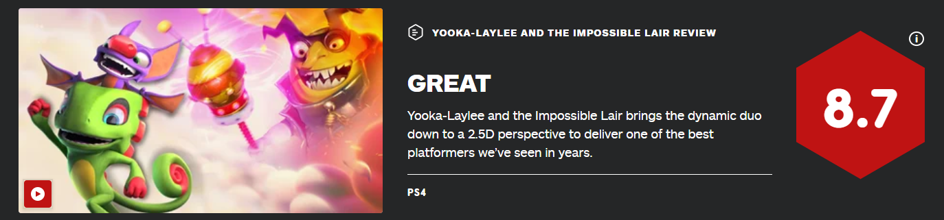 《尤卡萊莉與無妄巢穴》IGN評分8.7 最好的平台遊戲之一