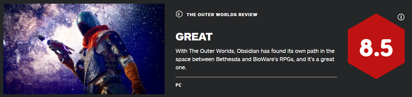 《天外世界》獲外媒一致好評：IGN 8.5分 GameSpot 9分