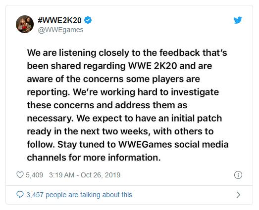 WWE Games回應《WWE 2K20》發行遇到的各種問題