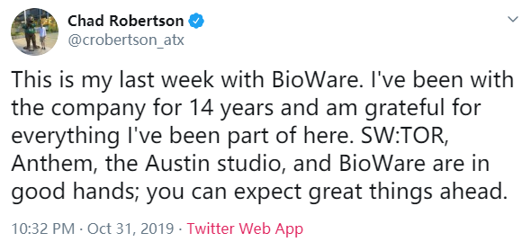 《冒險聖歌》即時服務總監離職 曾在BioWare任職14年