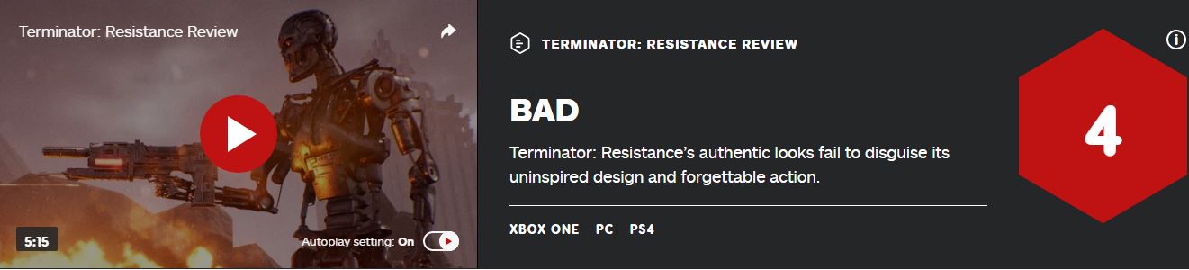《終結者：抵抗》媒體評分解禁 IGN僅僅給出4分