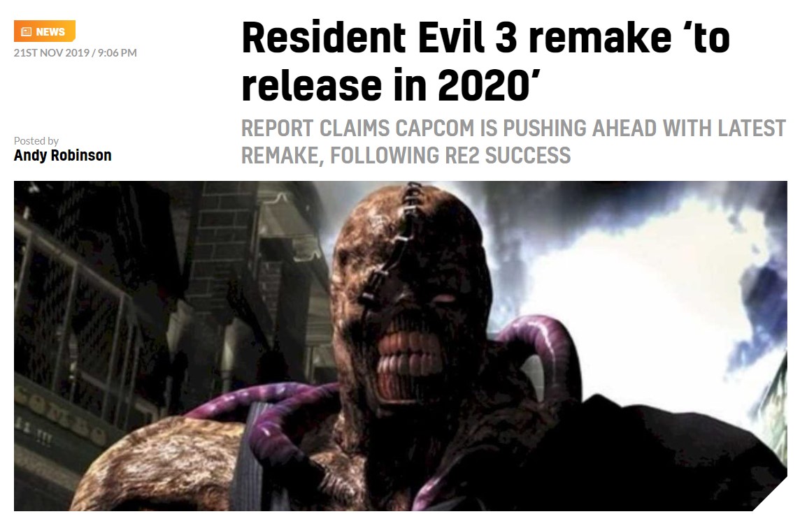 《惡靈古堡3：重製版》或於2020年發售 還用RE引擎