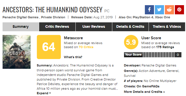《先祖：人類奧德賽》開發者很生氣 一些打分媒體壓根沒玩過遊戲