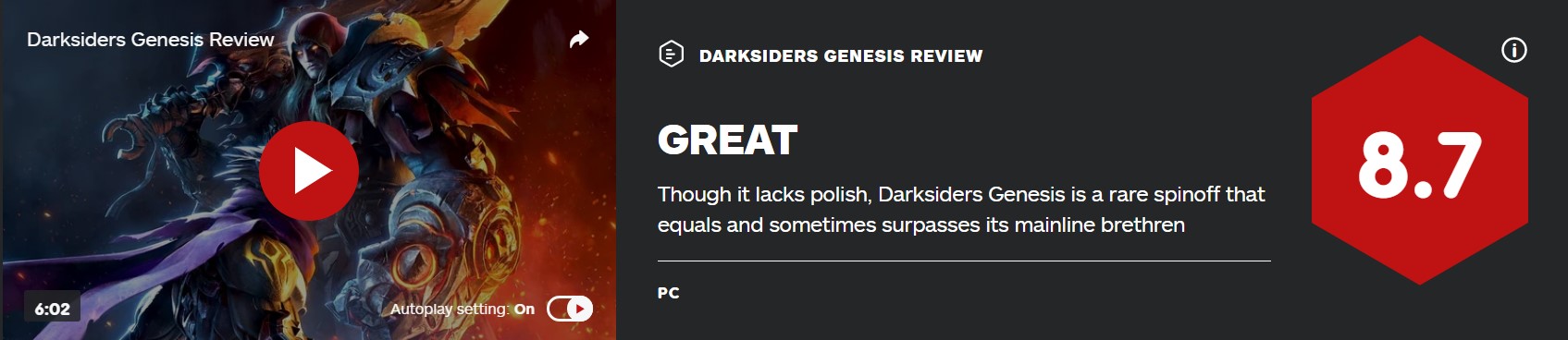 《末世騎士：創世紀》IGN 8.7分：與主線不相上下甚至超越