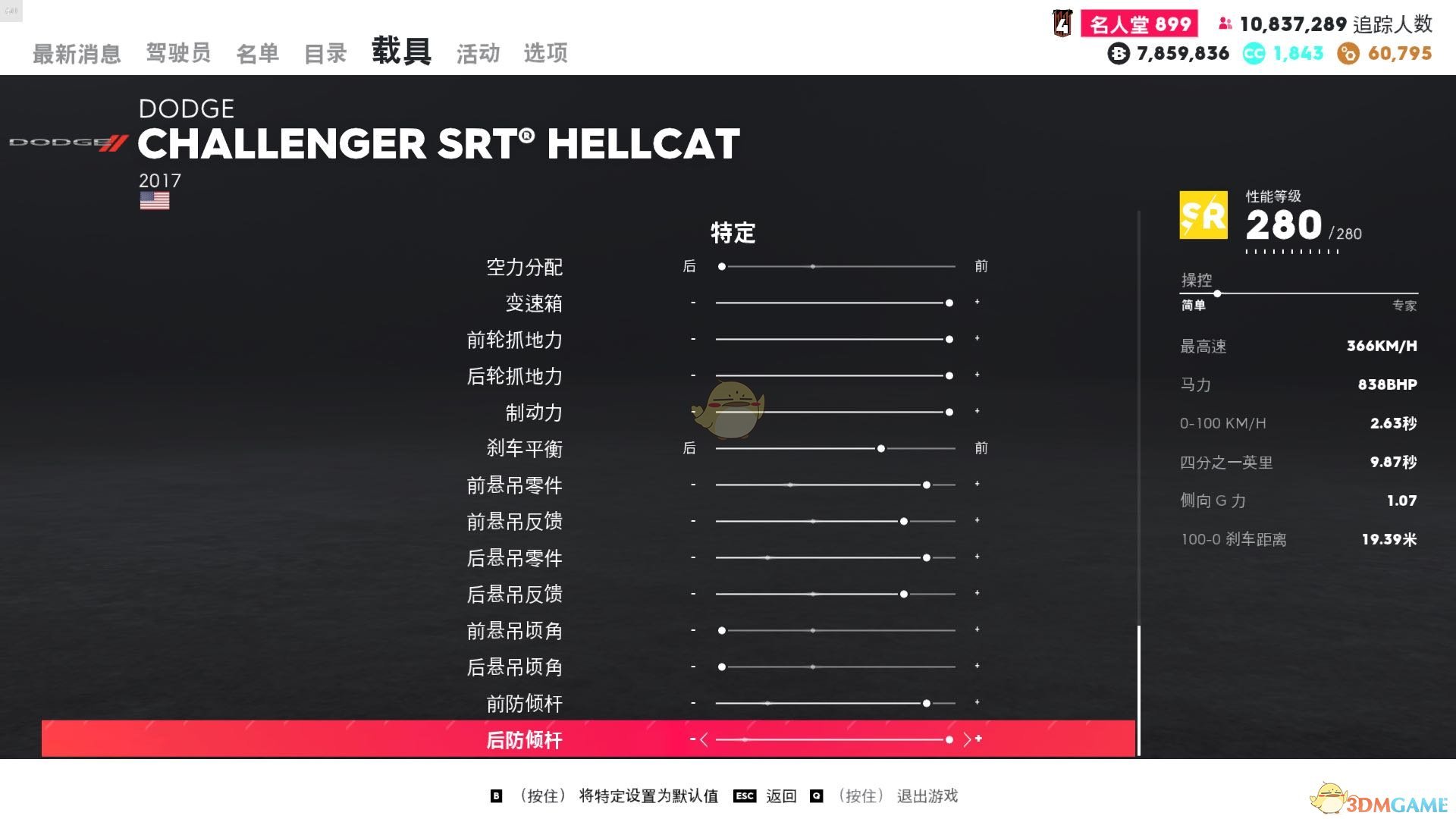《飆酷車神2》道奇 CHALLENGER SRT 地獄貓走線風格調校指南