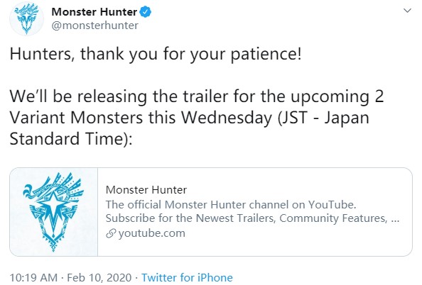 久等了！《魔物獵人：世界》將於本周三公開特殊怪物宣傳片