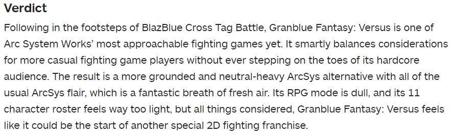 IGN《碧藍幻想Versus》評測8分 全新2D格鬥系列的啟程