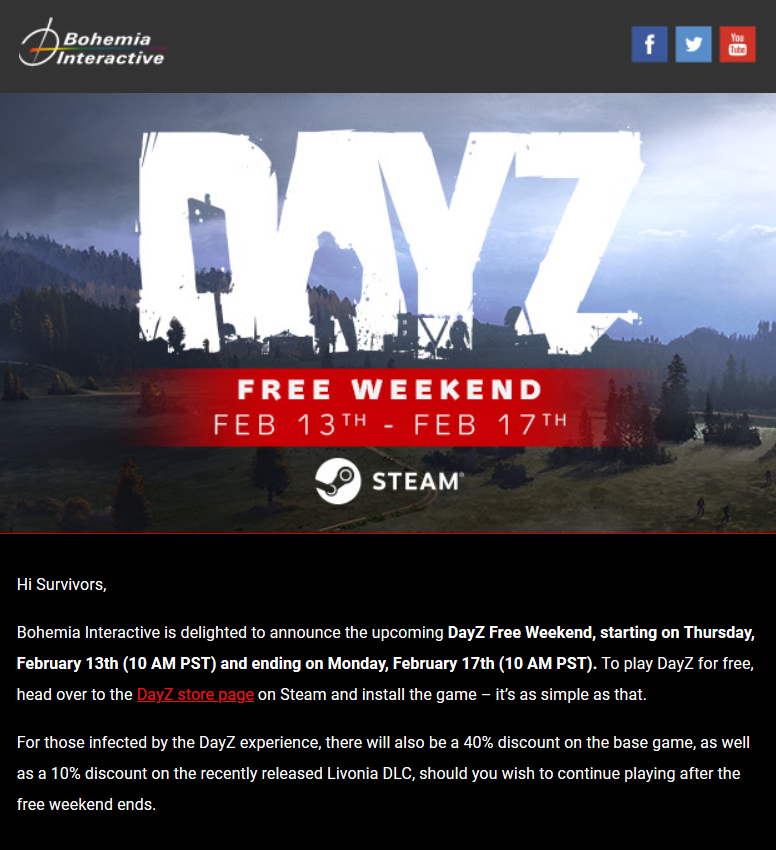 DayZ本周末開啟Steam免費遊玩 新DLC優惠特賣