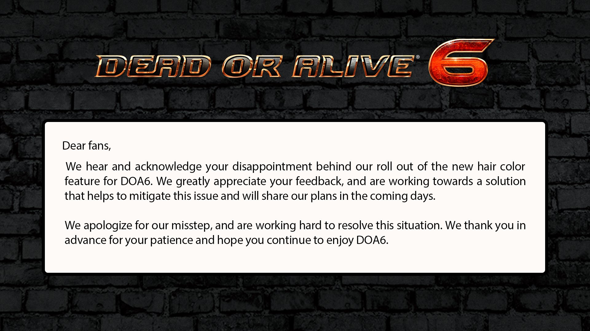 改變發色要氪金惹怒玩家 《生死格鬥6》發布道歉聲明