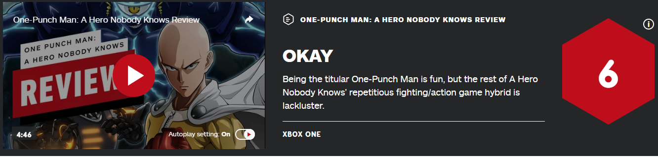 《一拳超人：無名英雄》IGN6分：比《Jump Force》有進步