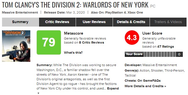 《全境封鎖2》資料篇“紐約軍閥”IGN8分 M站均分79