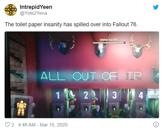 迷惑行為 《異塵餘生76》玩家們在遊戲中瘋狂囤積廁紙抗疫