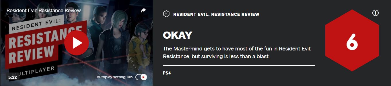 《惡靈古堡:抵抗計劃》IGN 6分：幸存者遊戲體驗不佳