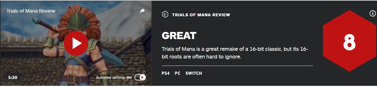 《聖劍傳說3:重製版》IGN 8分 遊戲戰鬥系統獲一致好評