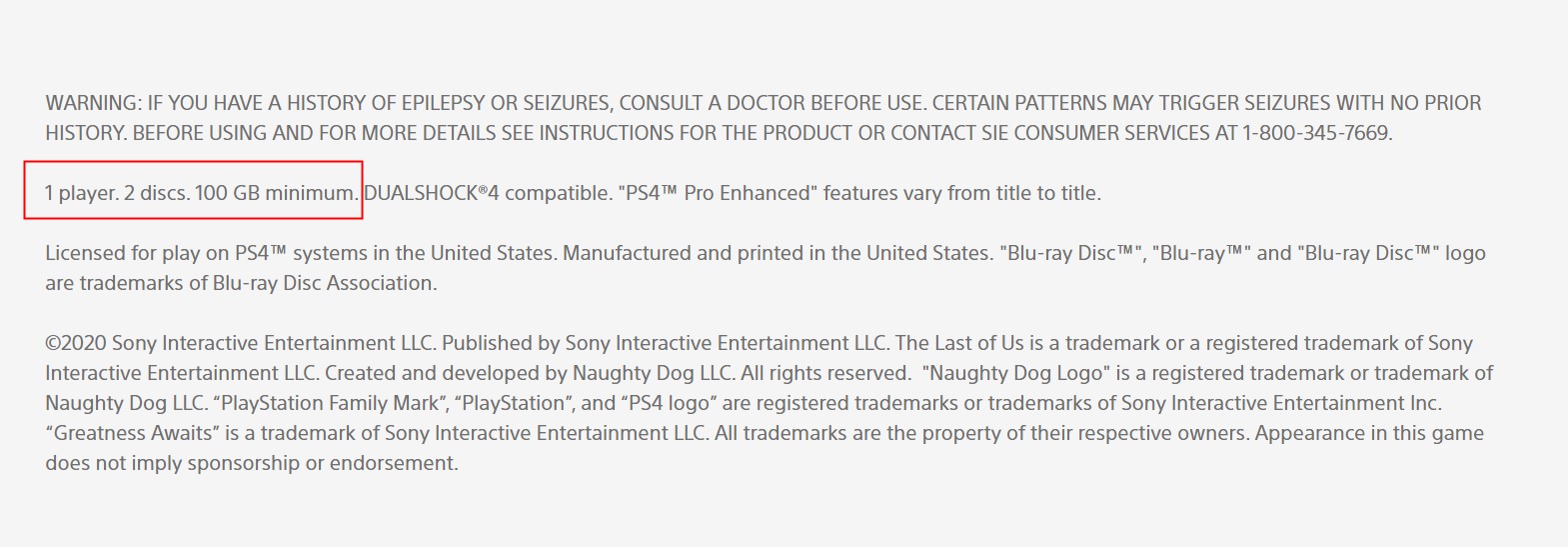 PS商城頁面顯示《最後的生還者2》雙碟裝100GB起步