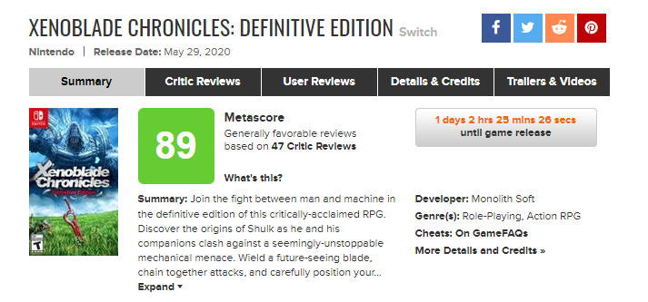 《異度神劍：終極版》媒體評分解禁 IGN打出8分