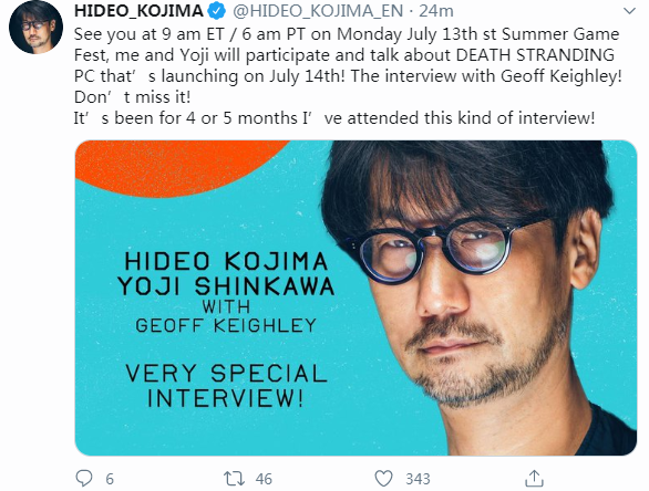 小島秀夫將參加7.13日晚間夏日遊戲節 探討《死亡擱淺》PC版