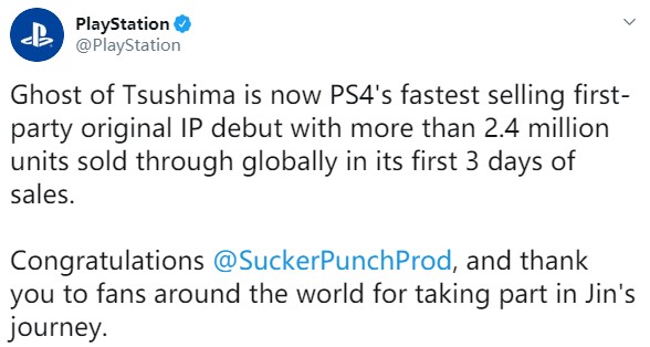 PS確認《對馬戰鬼》三天銷量240萬 最快第一方原創IP