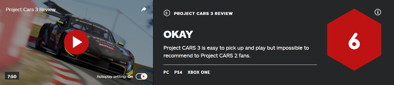 《賽車計劃3》IGN 6分 很難推薦給2代的粉絲