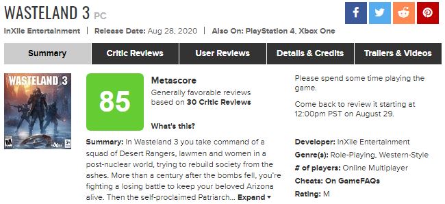 《廢土3》IGN 8分：抉擇自由度高，遊戲內容豐富