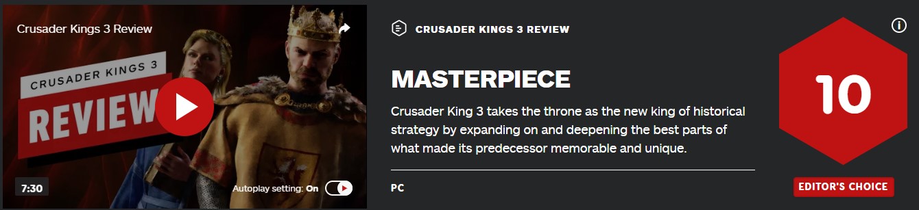 《十字軍之王3》IGN 10分：大師級別策略大作