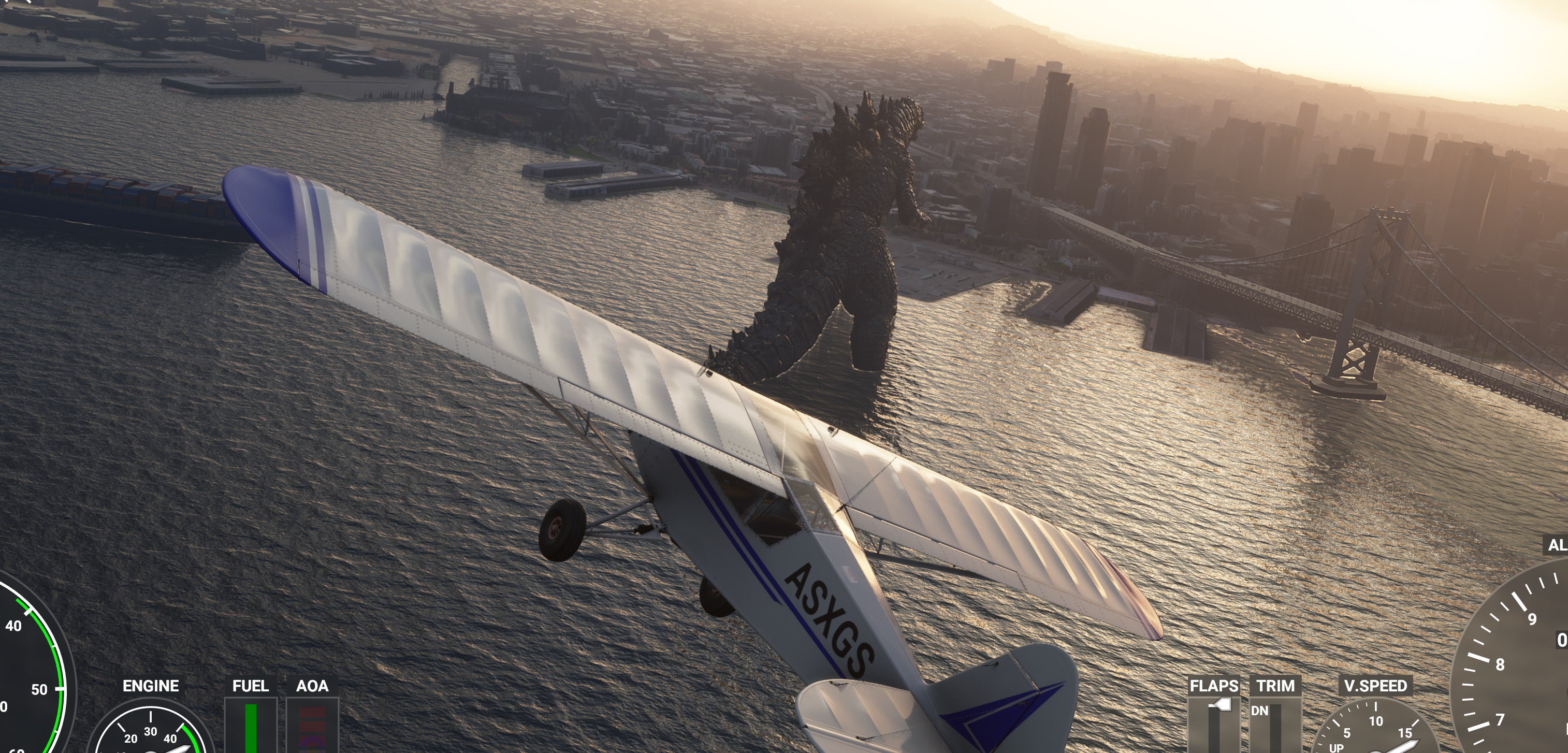 《微軟飛行模擬》怪獸Mod發布 哥斯拉登陸舊金山灣