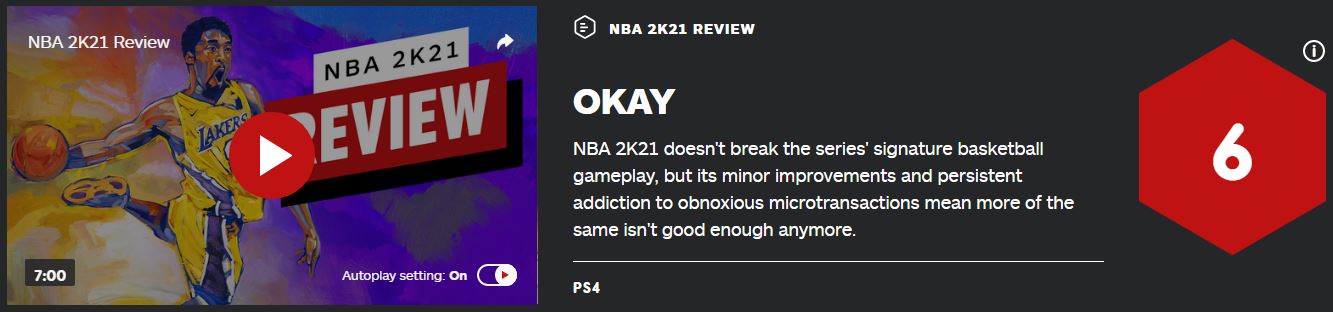 《NBA 2K21》IGN終評 6分：過於看重微交易