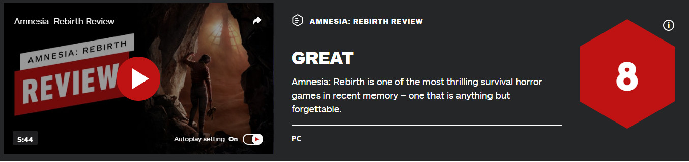 《失憶症：重生》媒體評分出爐 IGN 8分