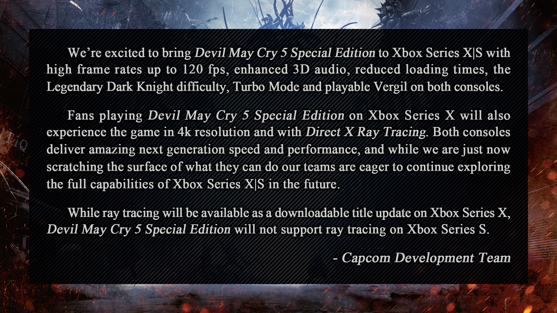 《惡魔獵人5：特別版》將不會在Xbox Series S上提供光線追蹤