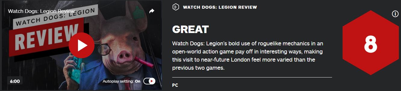 《看門狗：軍團》媒體評分解禁 IGN給出8分好評