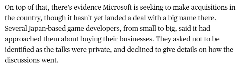 彭博社：微軟正在與日本幾家大工作室談收購事宜