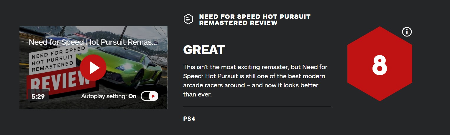 《極速快感14：重製版》IGN 8分：最好的賽車遊戲之一