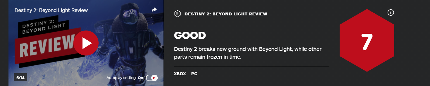 《天命2：凌光之刻》IGN 7分：新的突破令人愉快