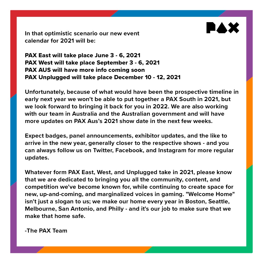 PAX 2021展會日期公布 不排除改為線上形式
