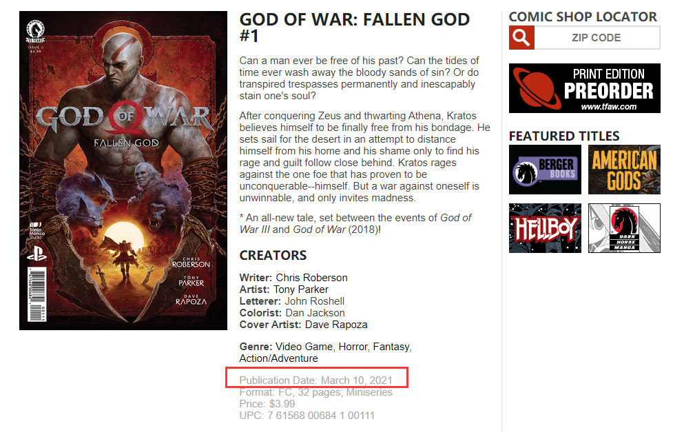 《戰神》漫畫新發售日期 故事發生在《戰神4》前