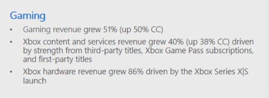 微軟2021財年第二季度財報 Xbox收入增長了51%
